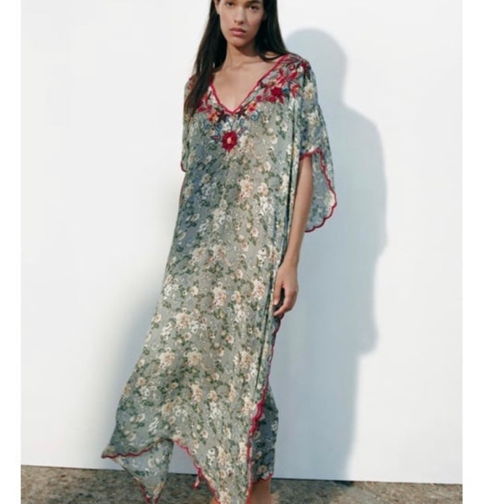Zara Floral Swim Coverup - Green and Red
